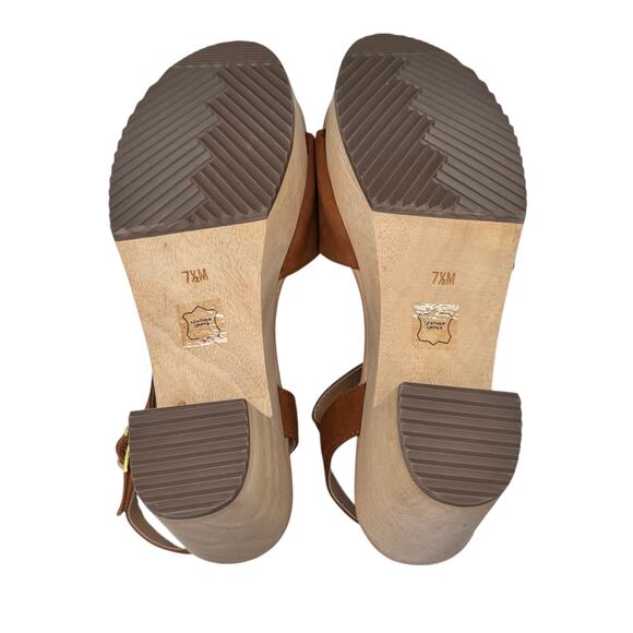 Ann Taylor LOFT Cognac Suede Leather Wooden Platform Clog Sandals Size 7.5 NIB - Picture 10 of 11